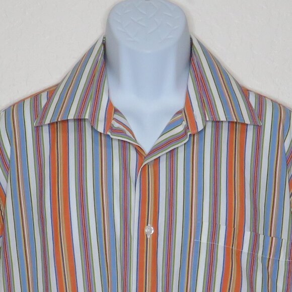 Linea Dome* Men's Long Sleeve Button Down Single Pocket Stripe Shirt~ Size Large - Picture 9 of 10